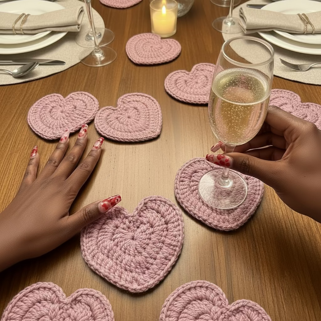 Crochet Heart Coasters - PINKRUSH