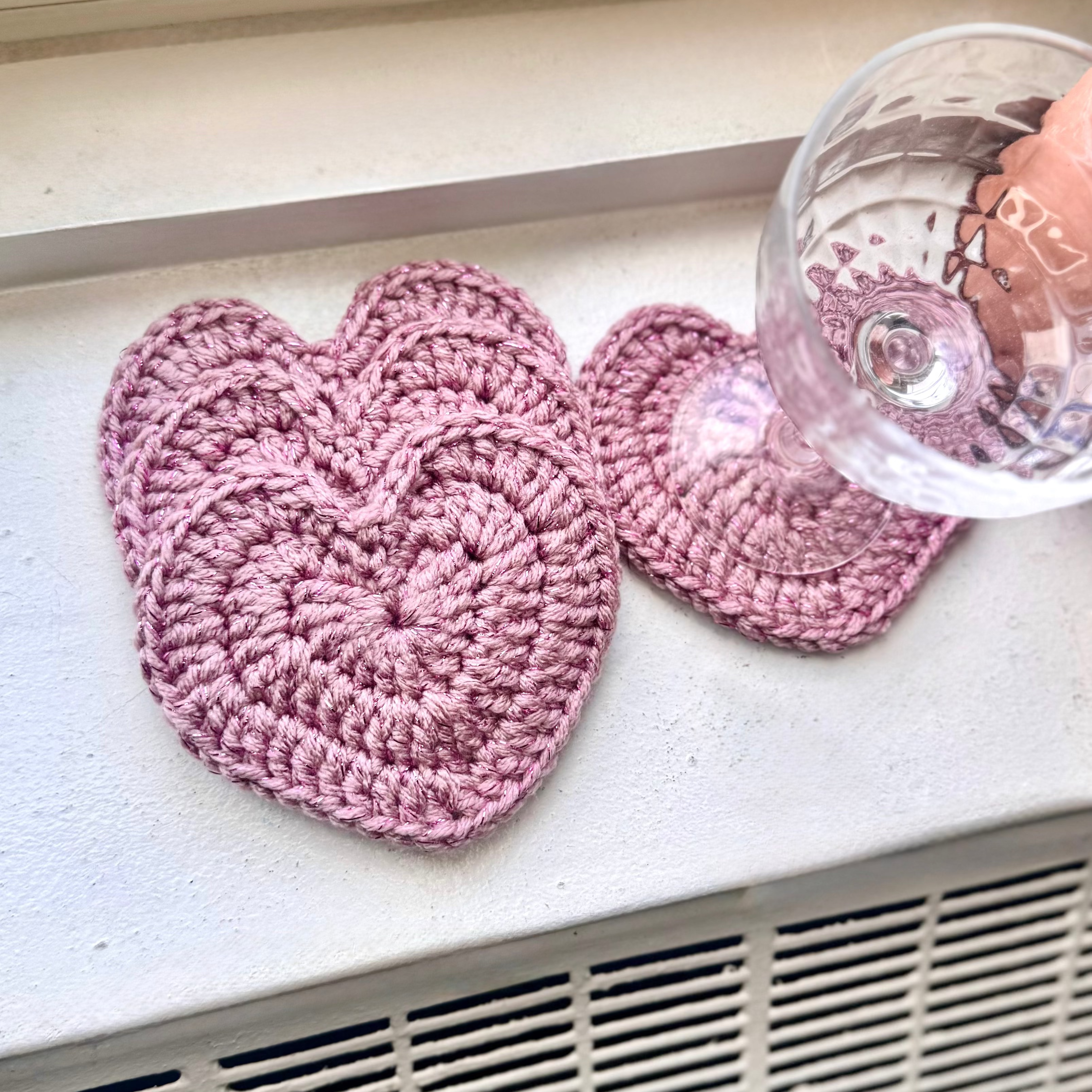 Crochet Heart Coasters - PINKRUSH